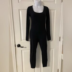 *G” Black Knit Square Neck Cropped Active Jumpsuit